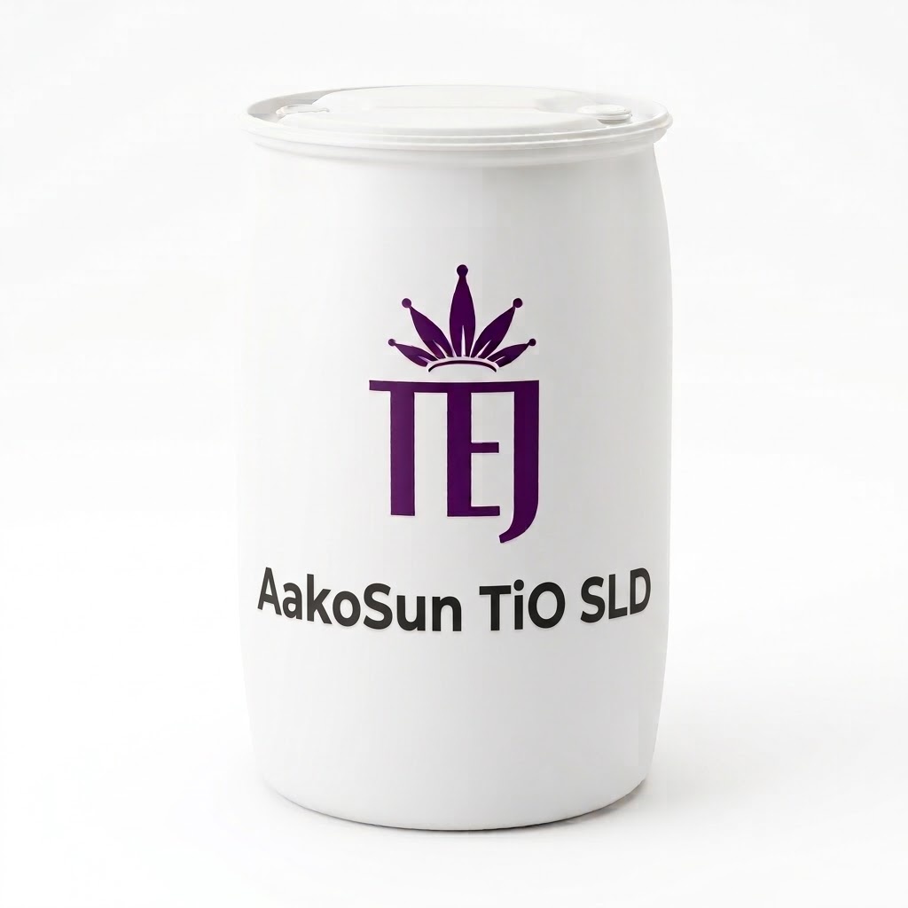 AakoSun TiO₂ SLD — Fût industriel blanc certifié de filtre solaire organique particulaire large spectre UVA/UVB à cristaux rutile enrobés silice et diméthicone - AAKO B.V. / Ste Tej de Commerce